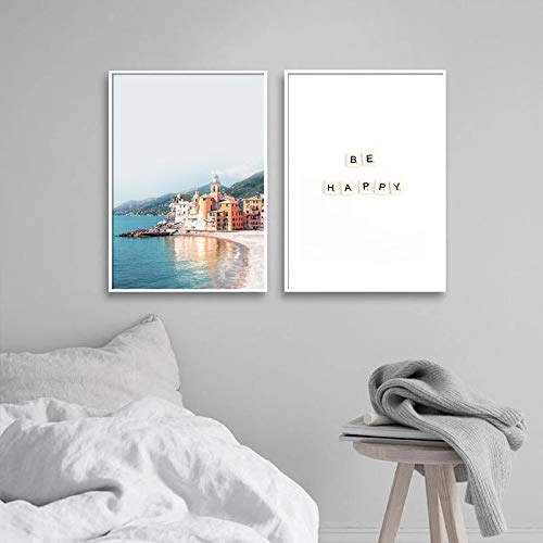 Lienzo costero Pintura Océano Paisaje Viaje Cartel Impresión nórdica Arte moderno de la pared Decoración Estudio Decoración 60x80cm