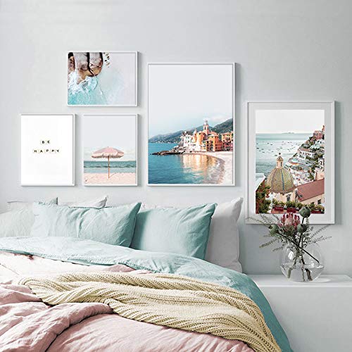 Lienzo costero Pintura Océano Paisaje Viaje Cartel Impresión nórdica Arte moderno de la pared Decoración Estudio Decoración 60x80cm