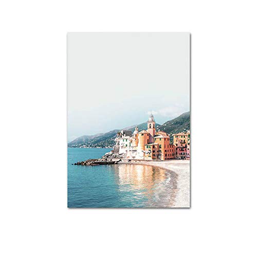 Lienzo costero Pintura Océano Paisaje Viaje Cartel Impresión nórdica Arte moderno de la pared Decoración Estudio Decoración 60x80cm