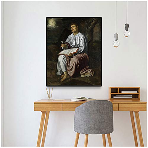 Lienzo Pintura al óleo 《San Juan Evangelista en la isla de Patmos》 Diego Velázquez Imagen Decoración de pared Impresión en lienzo -60x80cm Sin marco