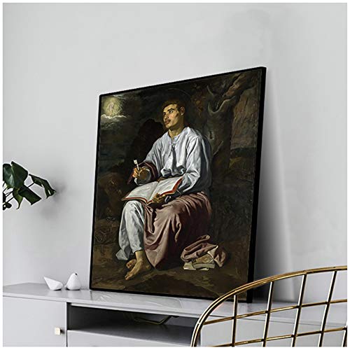 Lienzo Pintura al óleo 《San Juan Evangelista en la isla de Patmos》 Diego Velázquez Imagen Decoración de pared Impresión en lienzo -60x80cm Sin marco