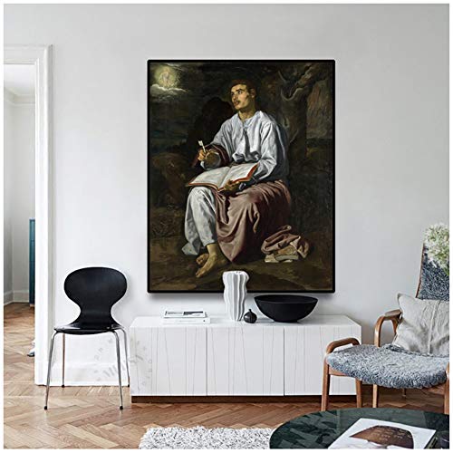 Lienzo Pintura al óleo 《San Juan Evangelista en la isla de Patmos》 Diego Velázquez Imagen Decoración de pared Impresión en lienzo -60x80cm Sin marco