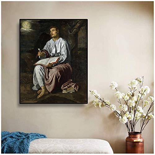 Lienzo Pintura al óleo 《San Juan Evangelista en la isla de Patmos》 Diego Velázquez Imagen Decoración de pared Impresión en lienzo -60x80cm Sin marco