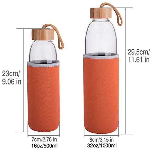 Life4u Botella de Agua de Cristal de Borosilicato de con Funda de Neopreno Sin BPA 500 ml Naranja