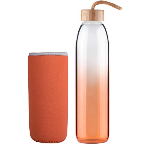 Life4u Botella de Agua de Cristal de Borosilicato de con Funda de Neopreno Sin BPA 500 ml Naranja