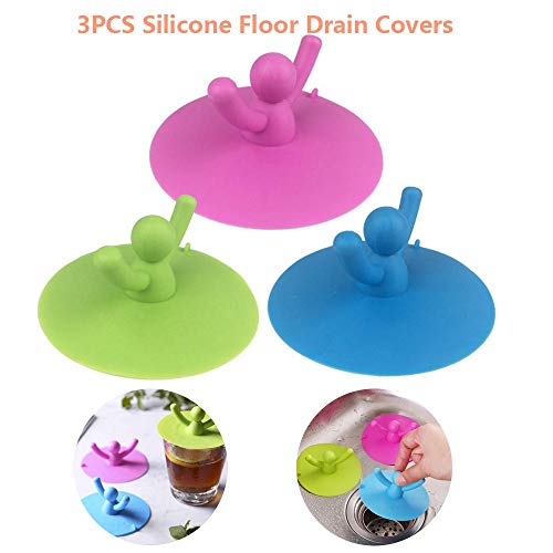 Lifreer Baño Cocina Accesorios Desagüe Protectores 3 Piezas Suelo Desagüe Cubiertas para Lavabo, Lavabo, Baño Drenaje de alcantarilla, Casa (Azul, Verde, Rosado)