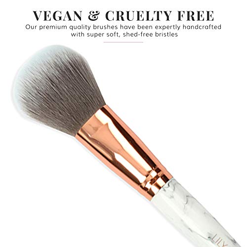 Lily England Conjunto de Brochas de Lujo de Maquillaje con Estuche Organizador | 9 Brochas Profesionales para Maquillaje de Cara y Ojos, Fibras Veganas Sintéticas - Mármol y Oro Rosa