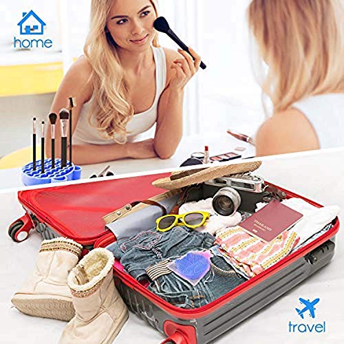 Limpiador de brochas de maquillaje de silicona, 2 en 1, bandeja de secador, bandeja de secado, soporte portátil, cepillo de viaje, cepillo de cosméticos, herramienta de limpieza (azul)