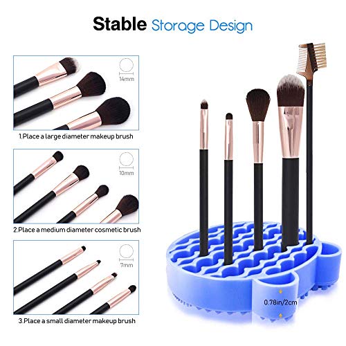 Limpiador de brochas de maquillaje de silicona, 2 en 1, bandeja de secador, bandeja de secado, soporte portátil, cepillo de viaje, cepillo de cosméticos, herramienta de limpieza (azul)