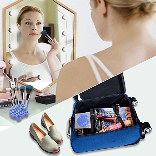 Limpiador de brochas de maquillaje de silicona, 2 en 1, bandeja de secador, bandeja de secado, soporte portátil, cepillo de viaje, cepillo de cosméticos, herramienta de limpieza (azul)