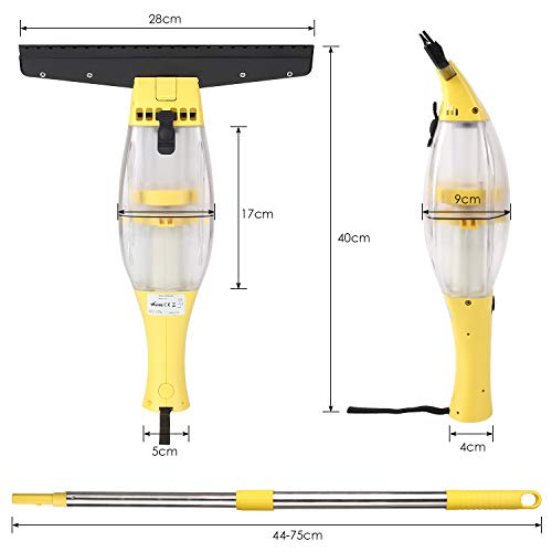 Limpiador de Ventanas MVPOWER Aspirador de Ventanas Inalámbrico con Extractor con Borde de Goma | Botella de Spray con Limpiador de Microfibra | Mango Telescópico de Aluminio