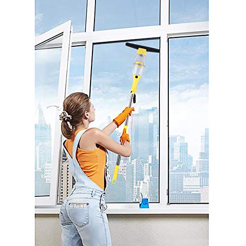 Limpiador de Ventanas MVPOWER Aspirador de Ventanas Inalámbrico con Extractor con Borde de Goma | Botella de Spray con Limpiador de Microfibra | Mango Telescópico de Aluminio