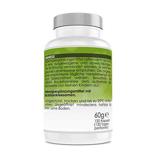 LINEAVI Alholva, 400 mg de semillas puras de alholva (fenogreco), contribuye a la formación de leche durante el período de lactancia, fabricado en Alemania, 120 cápsulas veganas (para 4 meses)