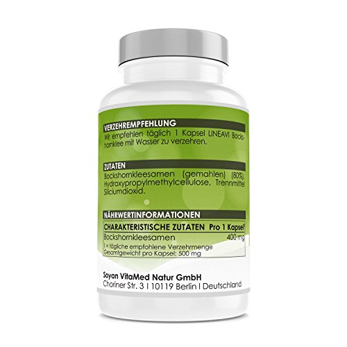 LINEAVI Alholva, 400 mg de semillas puras de alholva (fenogreco), contribuye a la formación de leche durante el período de lactancia, fabricado en Alemania, 120 cápsulas veganas (para 4 meses)