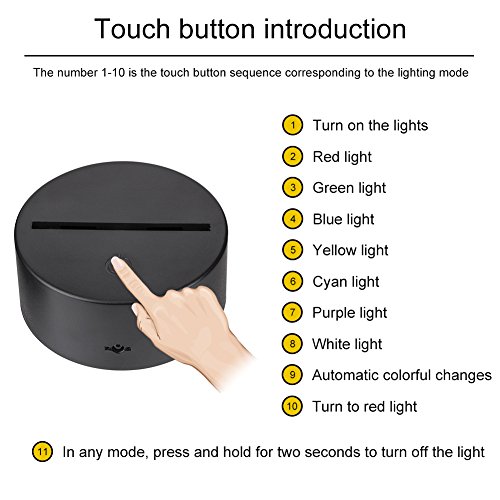 Linkax 3D LED Luz de noche Ilusión óptica Lámpara de mesa Luz iluminación 7 colores de control remoto con Acrílico Plano & ABS Base & Cargador usb