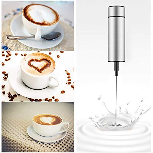 Linkax Espumador de Leche eléctrico de Mano Batidor de Leche de Acero Inoxidable Tres cabeza de batidor de primavera Espumador de cafe Latte Cappuccino