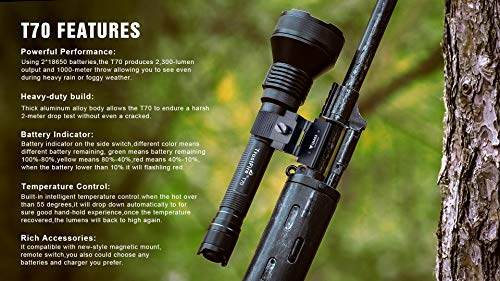 Linterna TrustFire T70 de 2300 lúmenes con LED CREE XHP-35HI, IPX8, 255g, 1000 metros (1 km de alcance), 1 o 3 modos de uso, Nº1 linterna profesional largo alcance pesca, caza, camping (B - Kit 2)