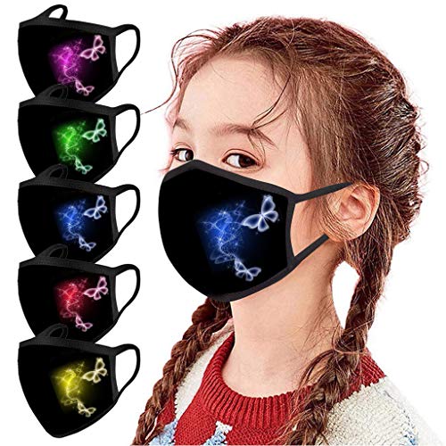 LINTONG 5 NiñOs, Tela Lavable De Doble Cara Con Estampado De Mariposas, Ma`scara Reutilizable