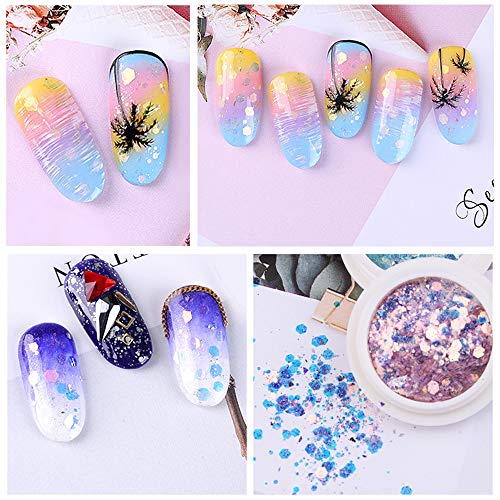 LINVINC Uñas Decorativa Art Pegatinas Kit - Paillette Brillante Decoración para Cara Maquillaje Pelo Arte Corporal Uñas y Mejilla Purpurinas Polvo 6/8 Colores Chunky Glitter