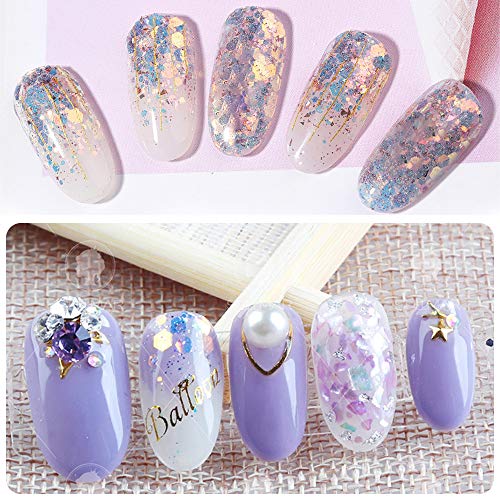 LINVINC Uñas Decorativa Art Pegatinas Kit - Paillette Brillante Decoración para Cara Maquillaje Pelo Arte Corporal Uñas y Mejilla Purpurinas Polvo 6/8 Colores Chunky Glitter