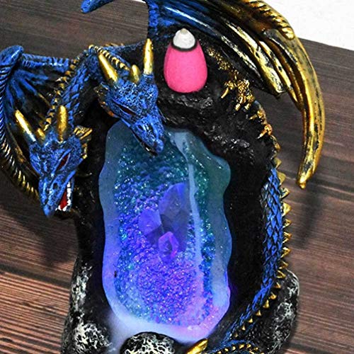 LIOBO - Incensario de monje con reflujo de cascada para incienso en torre de montaña, soporte para incienso para casa, oficina, yoga, doble cabeza de dragón