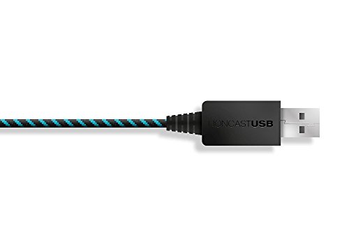 Lioncast Cable de Carga para Controladores Xbox One y PS4 con Forro de Tela y Organizador de Correa para Cable, MicroUSB 2.0; 1 x 4 Metros - Azul y Negro