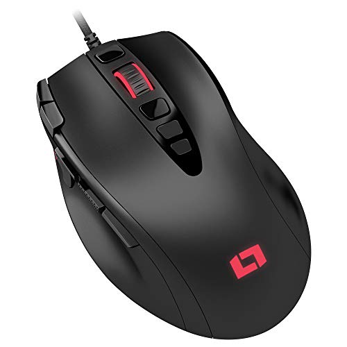 Lioncast LM25 el Ratón para Juegos con 13 Botones Programables (Iluminación RGB LED, Sensor Óptico PMW 3360, Diseño Ergonomico & Agarre de Palma); Sistema de Ajuste de Peso para FPS, RTS y MOBAs