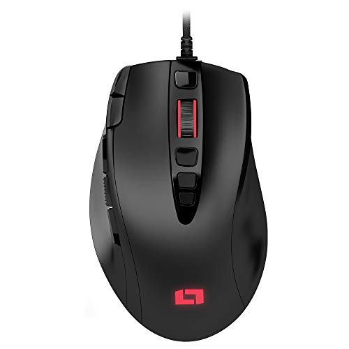 Lioncast LM25 el Ratón para Juegos con 13 Botones Programables (Iluminación RGB LED, Sensor Óptico PMW 3360, Diseño Ergonomico & Agarre de Palma); Sistema de Ajuste de Peso para FPS, RTS y MOBAs