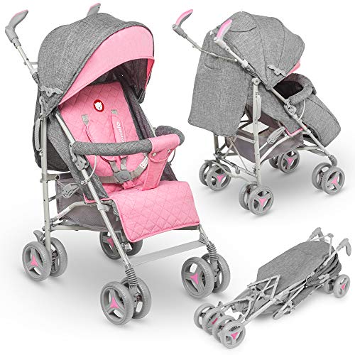 Lionelo - Carrito de viaje plegable y reclinable (tamaño pequeño, 7 kg), color rosa, LO-IRMA PINK, Irma Buggy