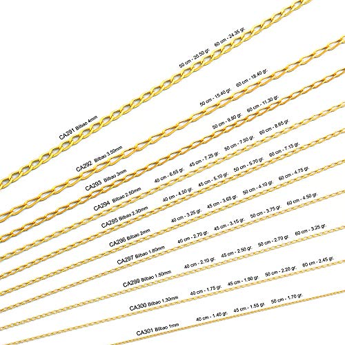 LIOR - Cadena de Oro de 18 Quilates - Modelo Bilbao - 100cm - 1mm