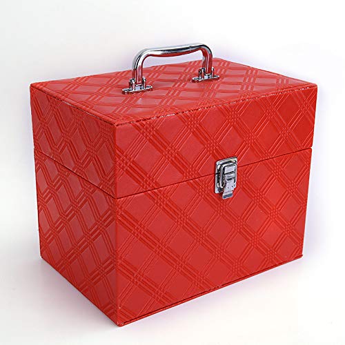 LITAO Professional Makeup Toolbox_Korea Premium Six Open Estuche cosmético portátil Professional Makeup Toolbox Portable Travel, Red