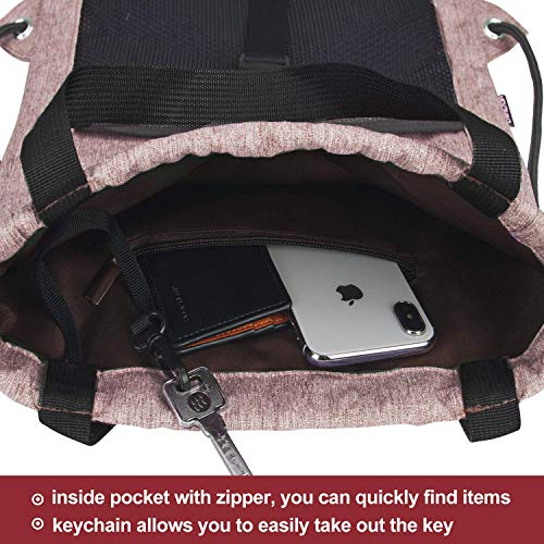 LIVACASA Mochilas de Cuerdas Mujer Hombre Bolsa de Cuerdas Bolsillos Mallas Exteriores A Prueba de Agua Toma USB para Auriculares Bolsa de Mano para Trabajo (Rosa, 43 * 33cm)