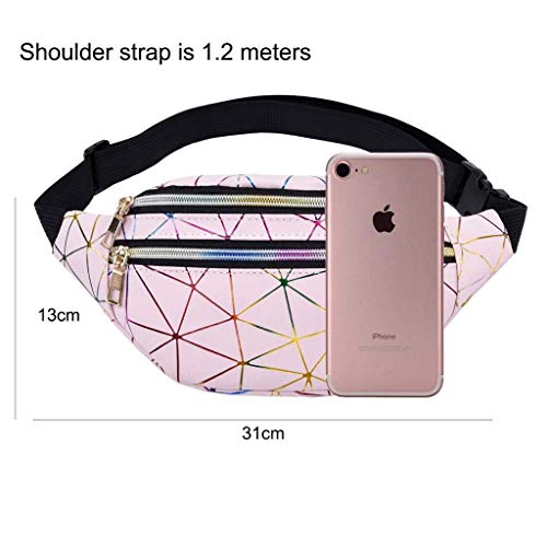 LIVACASA Riñoneras Mujeres de Moda Riñoneras Deportivas Impermeables Plegable Brillante Bolsas de Cintura Running Paseo de Marcha PU Material Unisex Rosa