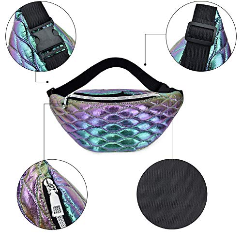LIVACASA Riñoneras Mujeres Moda Brillante Riñoneras Deportivas de Marcha Running Bolsa de Cintura para Fiesta Cicismo Paseo Doble Colores Verde