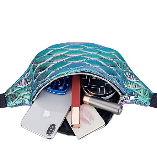 LIVACASA Riñoneras Mujeres Moda Brillante Riñoneras Deportivas de Marcha Running Bolsa de Cintura para Fiesta Cicismo Paseo Doble Colores Verde