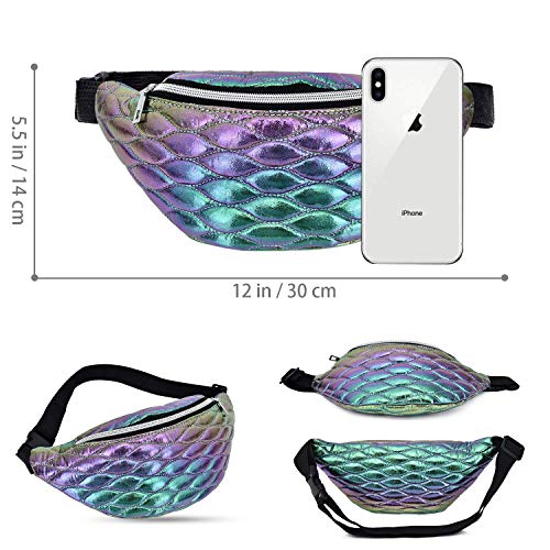 LIVACASA Riñoneras Mujeres Moda Brillante Riñoneras Deportivas de Marcha Running Bolsa de Cintura para Fiesta Cicismo Paseo Doble Colores Verde