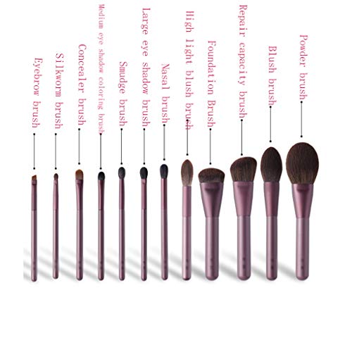 LiYL 12 Piezas de Maquillaje Set de Pinceles en Polvo Juegos de brochas de reparación Kit de cosméticos Fundación Pinceles de Maquillaje Cepillo Nasal para Cejas (Color : Purple)