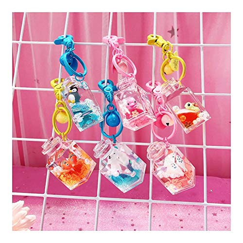 Llaveros Quicksand animal linda muñeca Océano Pez payaso tortuga pingüino llaveros creativo Mundial del Agua Clave botella de perfume llavero cadena bolsa Decoraciones ( Color : Blue Penguin )