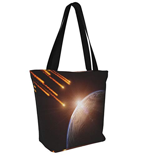 Lluvia de meteoritos en un planeta Bolsas de asas reutilizables para compras de comestibles, Bolso de mano Bandolera de hombro