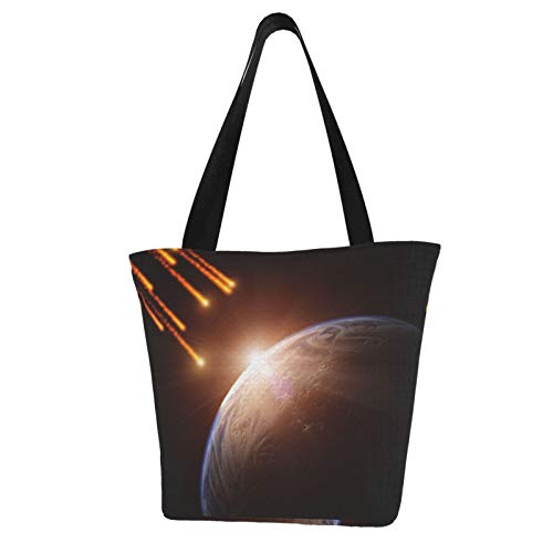 Lluvia de meteoritos en un planeta Bolsas de asas reutilizables para compras de comestibles, Bolso de mano Bandolera de hombro