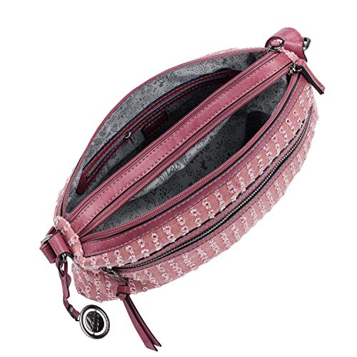 Lois - Bolso de Mujer Bandolera Ajustable. Cierre con Cremallera. Dos Bolsillos Exteriores con Cremallera. Casual. Bordado. Lona - Piel sintética Polipiel 306649, Color Rosa