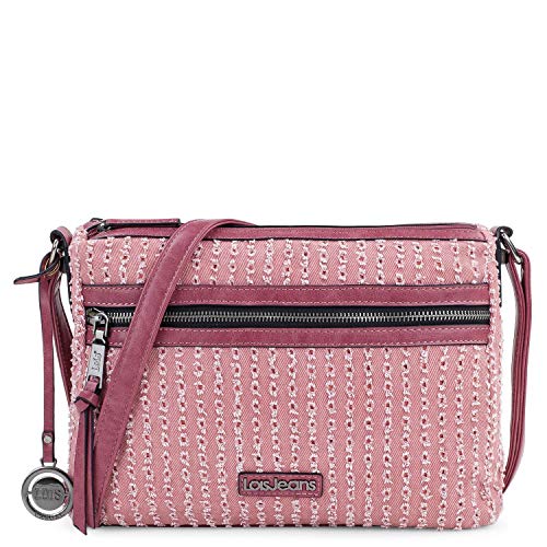 Lois - Bolso de Mujer Bandolera Ajustable. Cierre con Cremallera. Dos Bolsillos Exteriores con Cremallera. Casual. Bordado. Lona - Piel sintética Polipiel 306649, Color Rosa