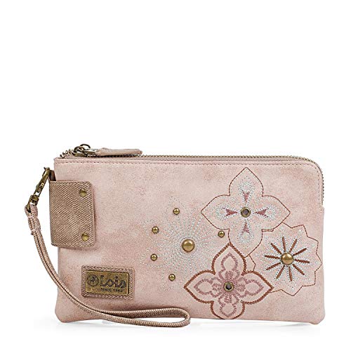 Lois - Neceser de Viaje con Asa de Mano Adicional Desmontable. 2 Cremalleras. Bordado y con Remaches, Cómodo Ligero y Práctico. Calidad. Cuero PU Pilopiel. 302009, Color Rosa-Marron