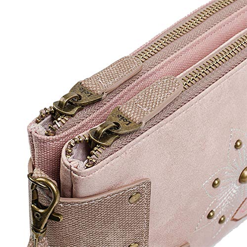 Lois - Neceser de Viaje con Asa de Mano Adicional Desmontable. 2 Cremalleras. Bordado y con Remaches, Cómodo Ligero y Práctico. Calidad. Cuero PU Pilopiel. 302009, Color Rosa-Marron