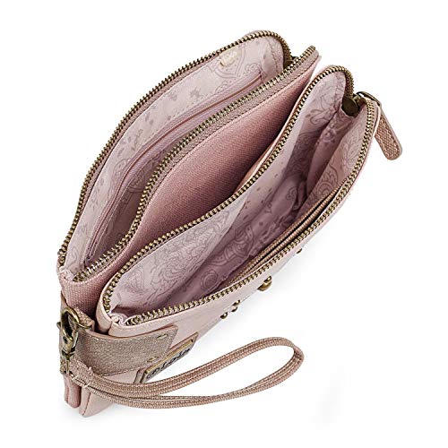 Lois - Neceser de Viaje con Asa de Mano Adicional Desmontable. 2 Cremalleras. Bordado y con Remaches, Cómodo Ligero y Práctico. Calidad. Cuero PU Pilopiel. 302009, Color Rosa-Marron