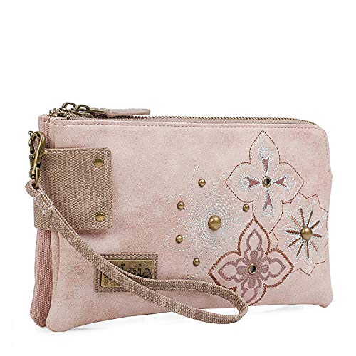 Lois - Neceser de Viaje con Asa de Mano Adicional Desmontable. 2 Cremalleras. Bordado y con Remaches, Cómodo Ligero y Práctico. Calidad. Cuero PU Pilopiel. 302009, Color Rosa-Marron