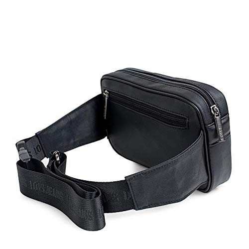 Lois - Riñonera Grande de Hombre para la Cintura. Cierre Cremallera. Compartimentos para Móvil y Efectos Personales. Ideal para Viaje. Polipiel Cuero PU. Gran Capacidad. 302810, Color Negro