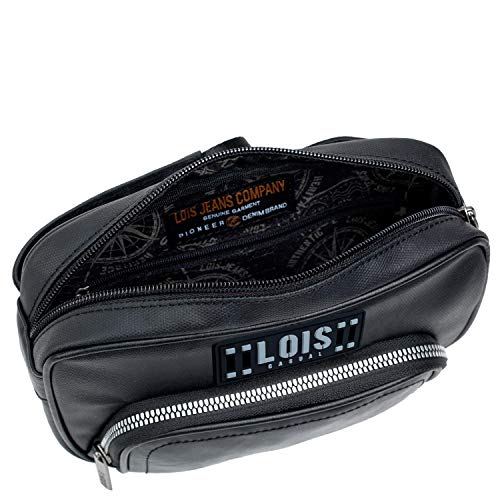 Lois - Riñonera Grande de Hombre para la Cintura. Cierre Cremallera. Compartimentos para Móvil y Efectos Personales. Ideal para Viaje. Polipiel Cuero PU. Gran Capacidad. 302810, Color Negro