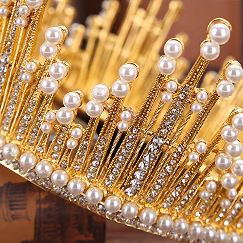 LOKIH Nupcial Tocado círculo Completo de Accesorios para el Cabello Accesorios de Perlas de Novia Boda Grande de la Corona de la Corona, Que se Utiliza para Las Partes asistir,Oro