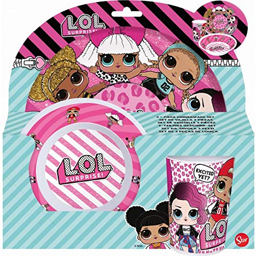 LOL SURPRISE Set melamina sin Orla 3 Piezas Rock On' Vajillas infantiles, No Aplica, Negro